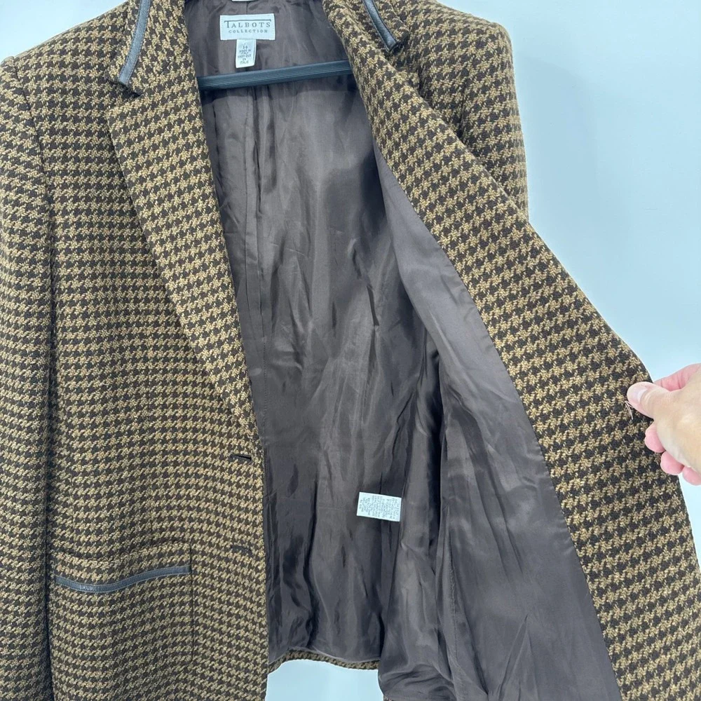 Talbots Herringbone Women Made In Italy Brown Wool Cashmere Silk Blend Blazer 14 - Picture 5 of 14